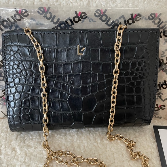 Larroude Erin clutch in black stamped leather - Picture 3 of 8
